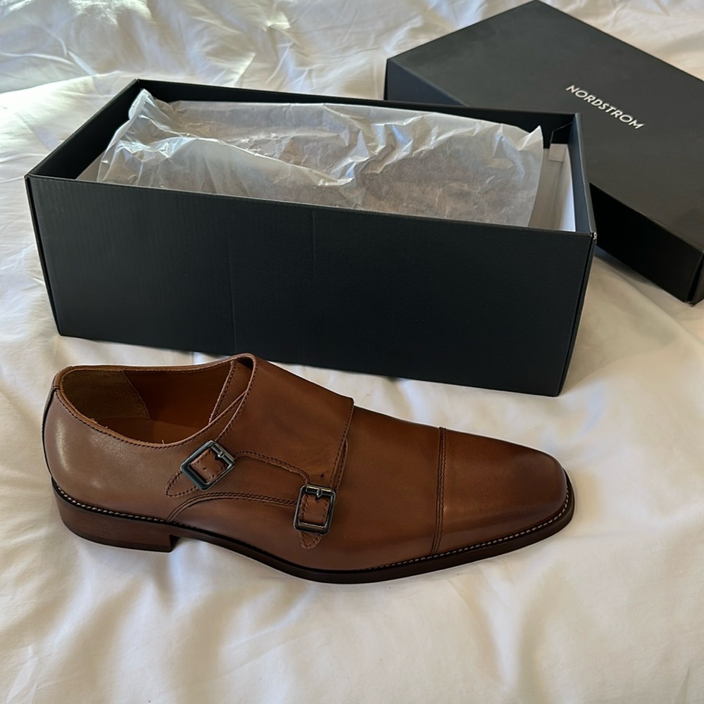 Nordstrom Brown Leather Cap Toe Munk Strap Shoes